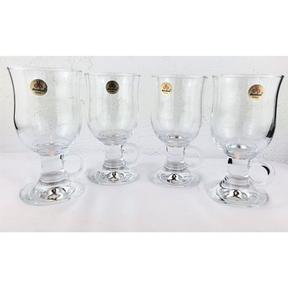 4 Liqueur Coffee Glasses  w/ Handle 8.5 oz Hot Cold Beverage Mug Cup Durobor